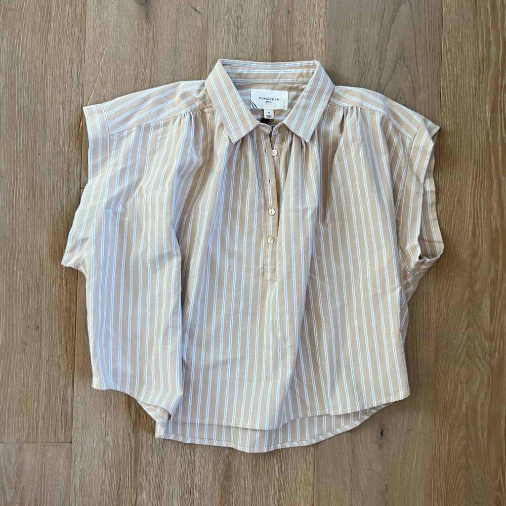 Tuckernuck Tan Stripe Drop Shoulder Rosie Popover Top Medium NWT